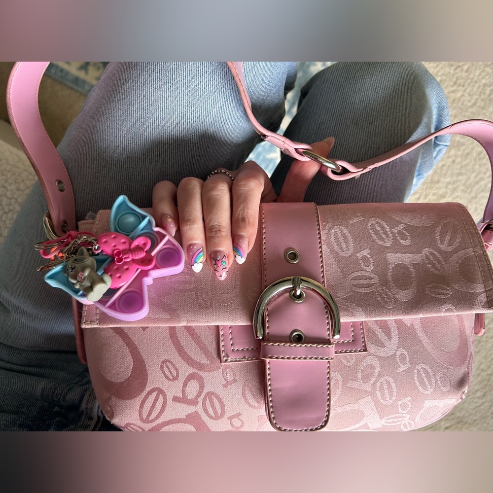 Vintage coquette  90s y2k dusty baby pink Bebe shoulder bag with buckle